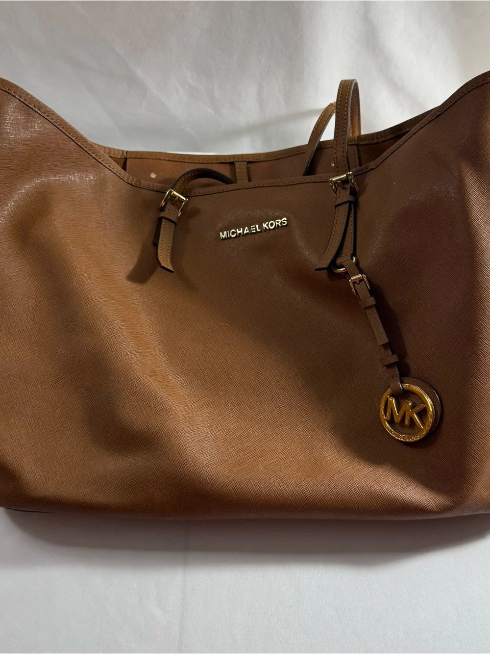 Michael Kors Cognac Saffiano Leather Tote with MK Charm